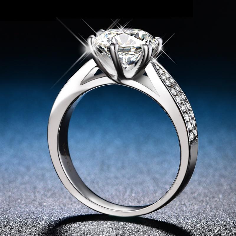 1ct Round Moissanite Ring with Sidestones 18k White Gold