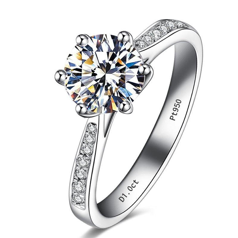 1ct Round Moissanite Ring with Sidestones 18k White Gold