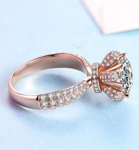 Rosy | Crimson Moissanite Engagement Ring in 18k Rose Gold